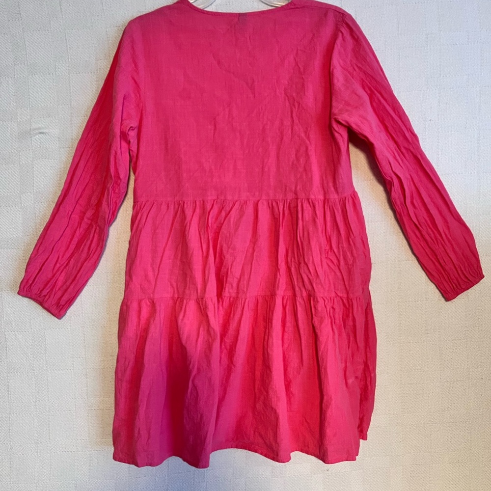 Fancyinn Women's Hot Pink V-Neck Tiered Long Sleeve Dress - Picture 3 of 7
